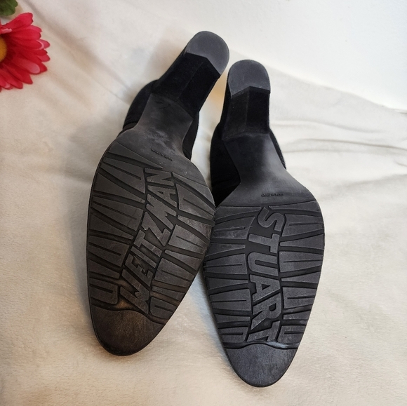 Stuart Weitzman Black Suede Leather Slip On Heels Traction Luxury Designer - Picture 11 of 14
